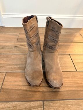 UGG Tan Suede Embroidered Ankle Boots